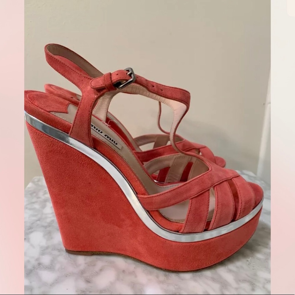 Miu Miu by Prada pink suede Wedges